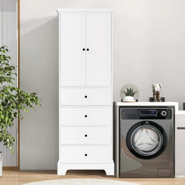 68"H Bathroom Storage Cabinet with 2 Doors and 4 Drawers Multiple Storage Space Closet System with Adjustable Shelf