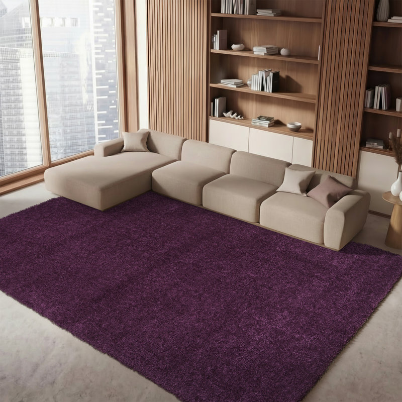 Brittney Performance solid color shag rug, Purple, Rectangle 9 pi x 12 pi