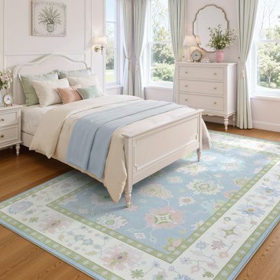 Tapis Boho Oushak, tapis lavables colorés antidérapants, tapis d'intérieur ultra fin à motif floral oriental