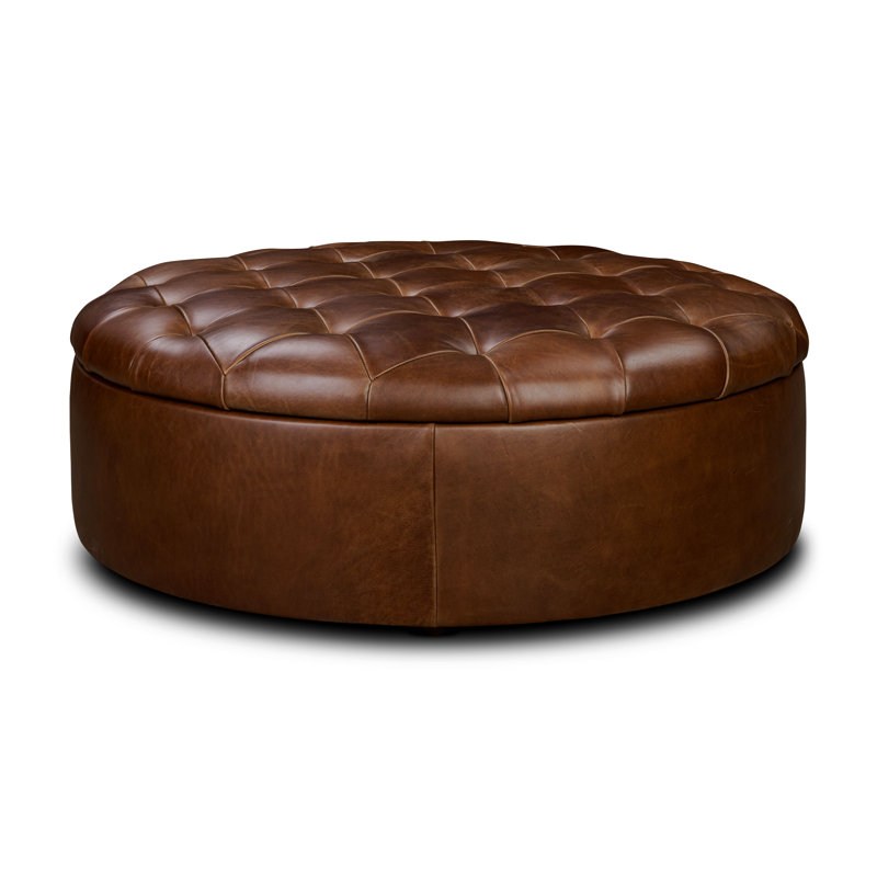 Zahra Full-Grain Italian Leather Storage Ottoman In Oscuro Brown