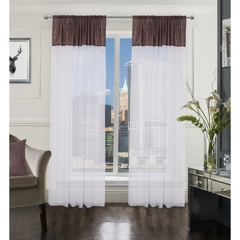 Alazdin Sheer Curtain Pair, Brown/Clear, Width 149 x Drop 183cm