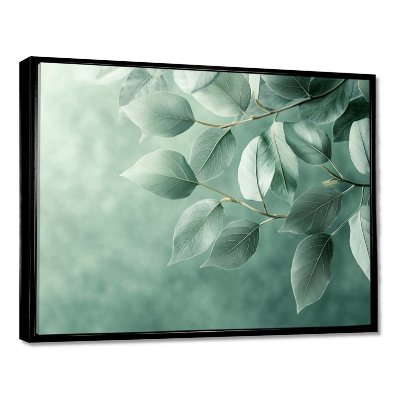 Feuilles de jade monochromes monochromes I - feuilles, art mural, H 24 po x l 32 po, Impression encadrée flottante