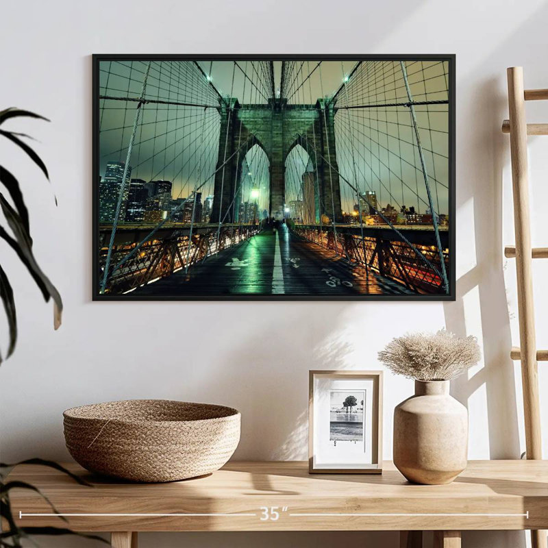 Brooklyn Bridge Nightfall, 25 po x 17 po, Cadre flottant noir