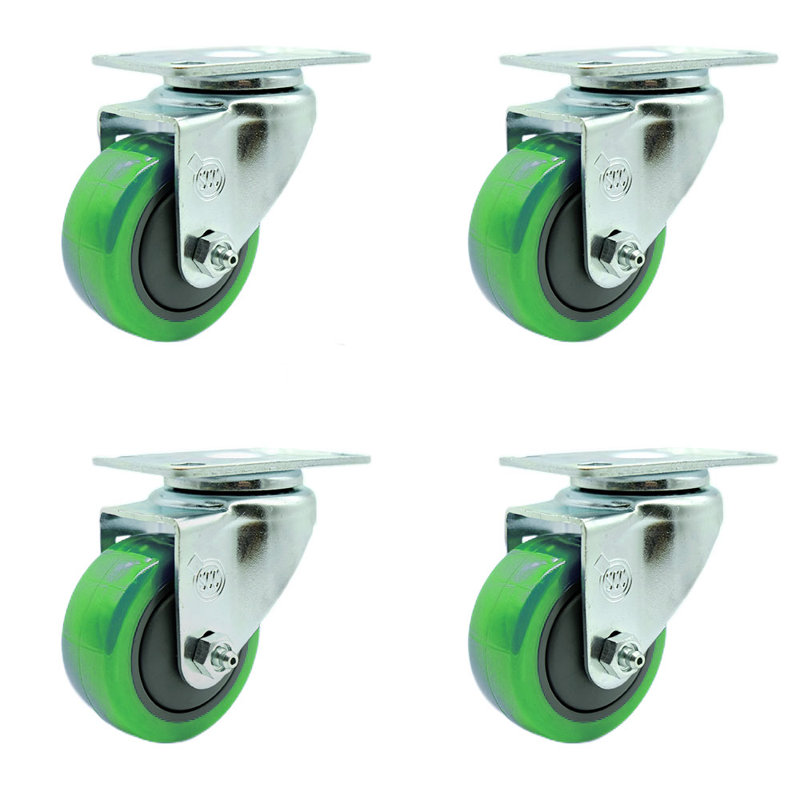 Ensemble de 3 roulettes en polyuréthane 3 pouces, Vert