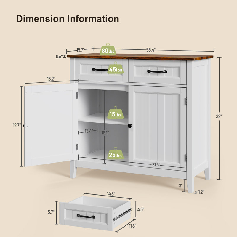 32'' Kitchen Storage Island with Drawer and Adjustable Shelf, White/Retro