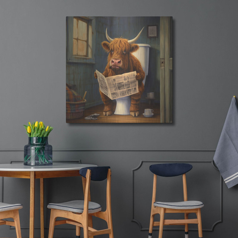 " Highland Cow On Toilet " by Luxe Metal Portfolio, 36" H x 36" W