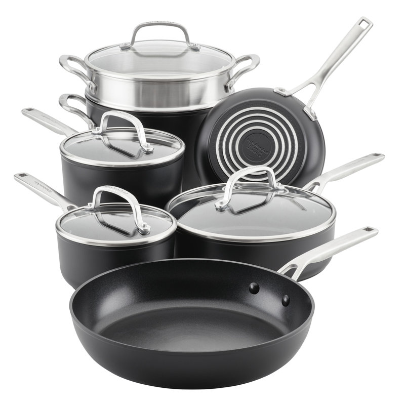 Batterie de cuisine à induction à anodisation dure KitchenAid, 11 pièces
