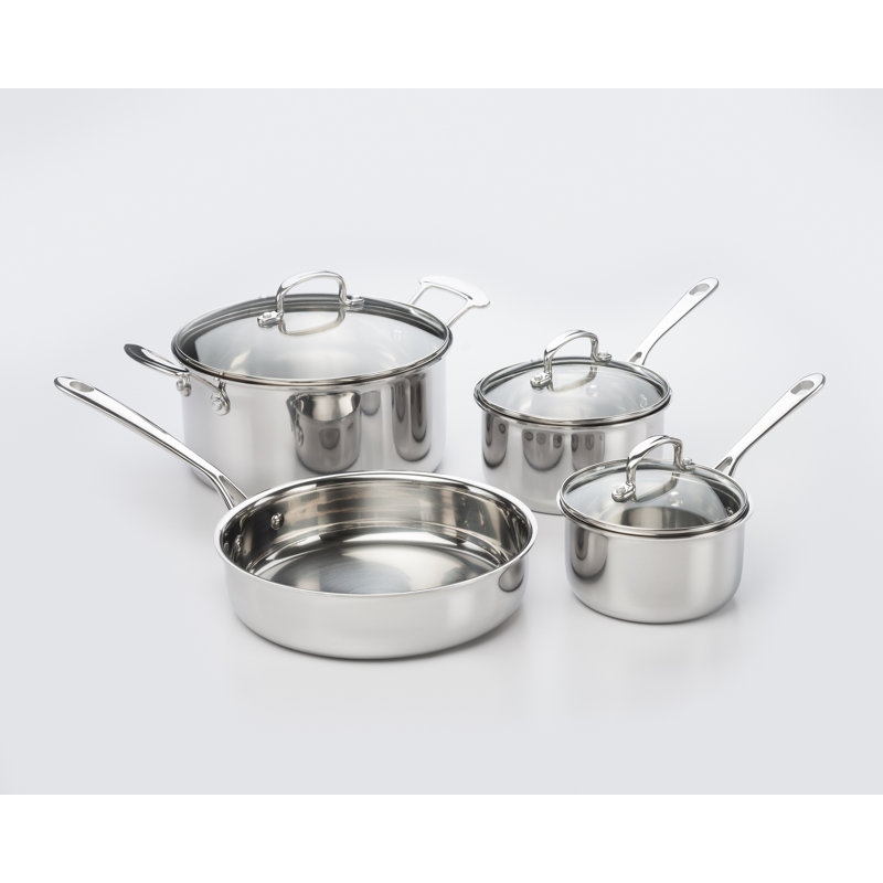 7-Piece Stainless Steel Tri-Ply Cookware Set with Glass Lids