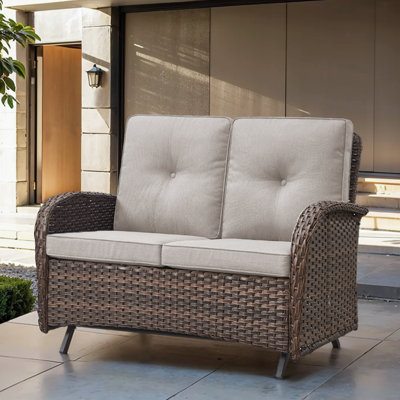 Gaetanino 49.5" Wide PE Wicker Outdoor Patio Glider Loveseat with Cushions by Red Barrel Studio