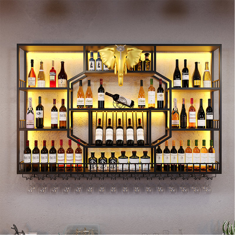 Creative wall-mounted wine rack, 47.2" H x 62.9" W x 7.8" D, Black