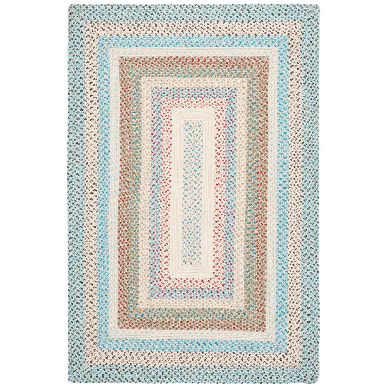 Tapis tressé intérieur / extérieur beige / bleu clair 322, Rectangulaire 3 pi x 5 pi