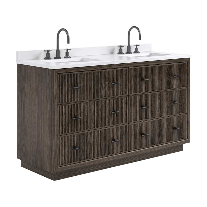TileBar Studio Vanities Rhett Vanity with Top, Espresso Oak, 60" W, White Quartz