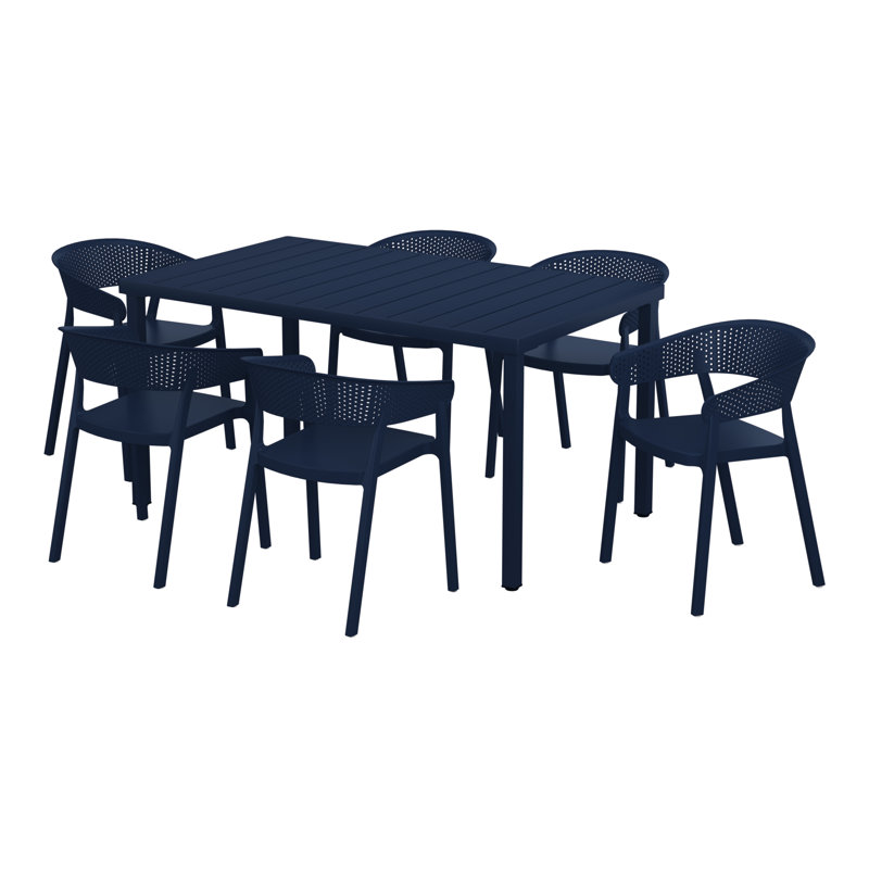 6-Person Outdoor Rectangular Dining Set, Navy