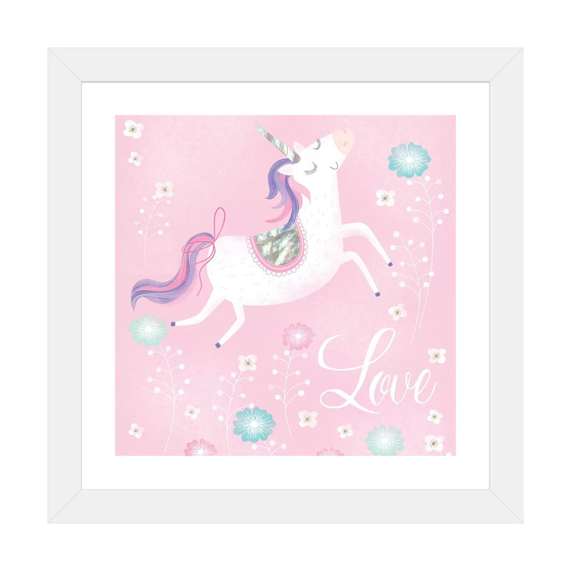 «Love Unicorn» par Sophie Hanton - impression d'art graphique, H 24 po x l 24 po x p 1 po, Papier encadré blanc, Blanc