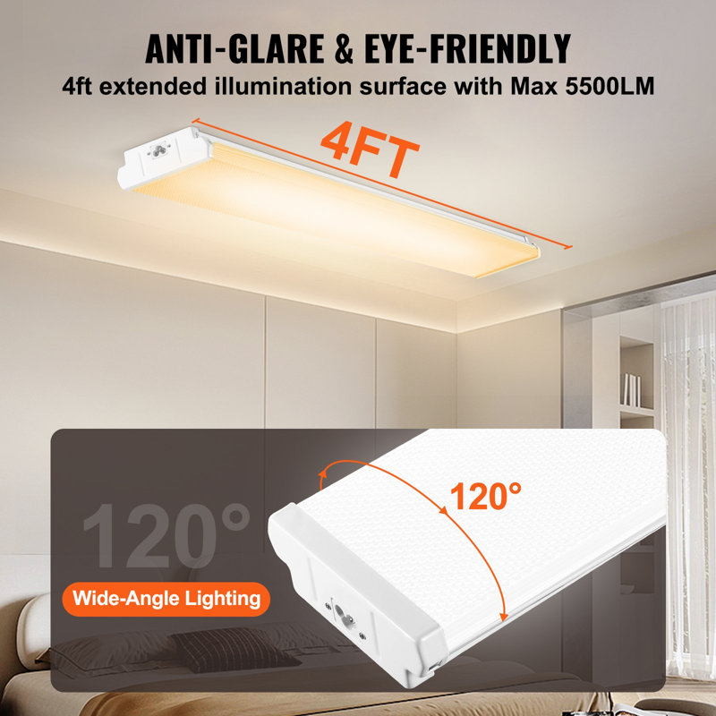Luminaire encastré à DEL de 4 pi, 50 W, luminaire encastré à DEL de 5 500 LM, luminaires de cuisine à DEL réglables de 3 000 K / 4 000 K / 5 000 K pour le remplacement du tube fluorescent de la buanderie du garage, FCC
