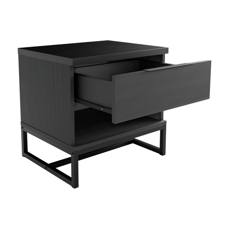 Catania Black MDF and Metal Low Profile Nightstand with 1 Drawer