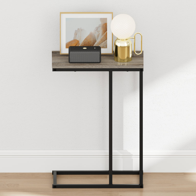 Furinno CAMNUS Night Stand, C-shape Nightstand, Metal Frame Side Table, End Table, Bedside Table, for Living Room, Bedroom, French Oak Grey