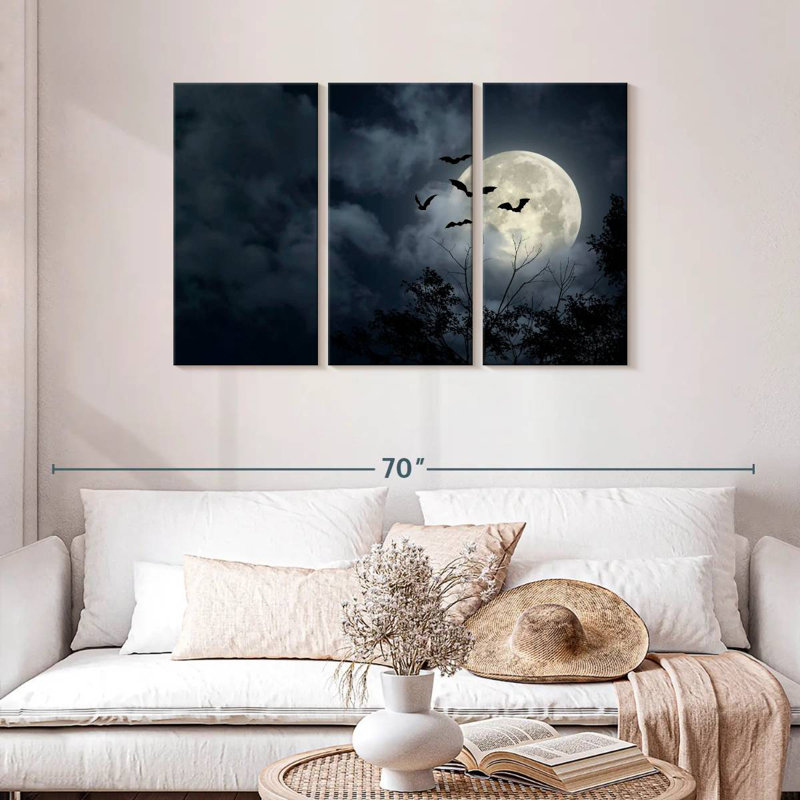 Brampt Flying Bats And Full Moon, 28" H x 45" W