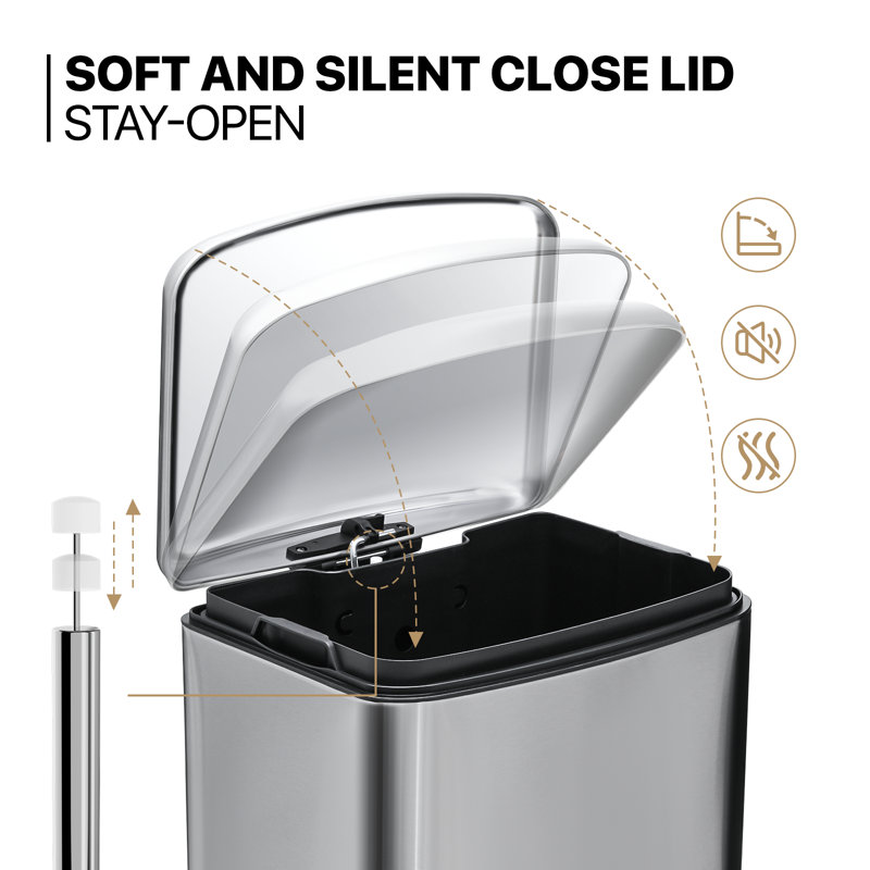 Silver 40L Stainless Steel Rectangular Step Trash Can