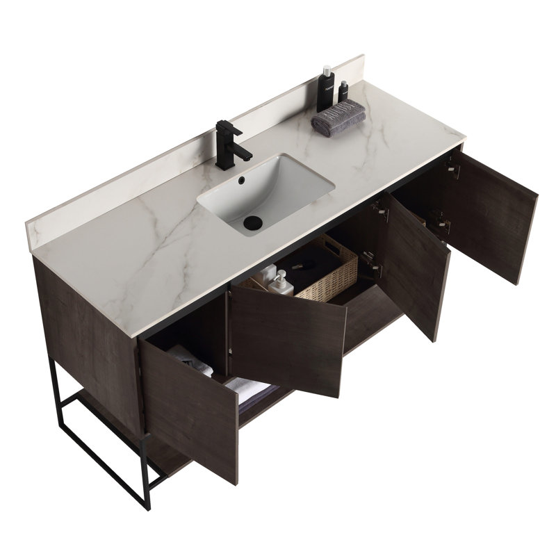 Carliana 59.37'' Single Bathroom Vanity with Stone Top, Gray