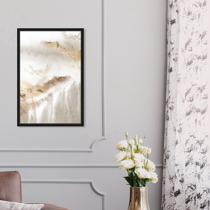 «Abstract Delicate Majestic Brush Strokes», reproduction d'art graphique sur toile, Reproduction avec cadre flottant, Noir
