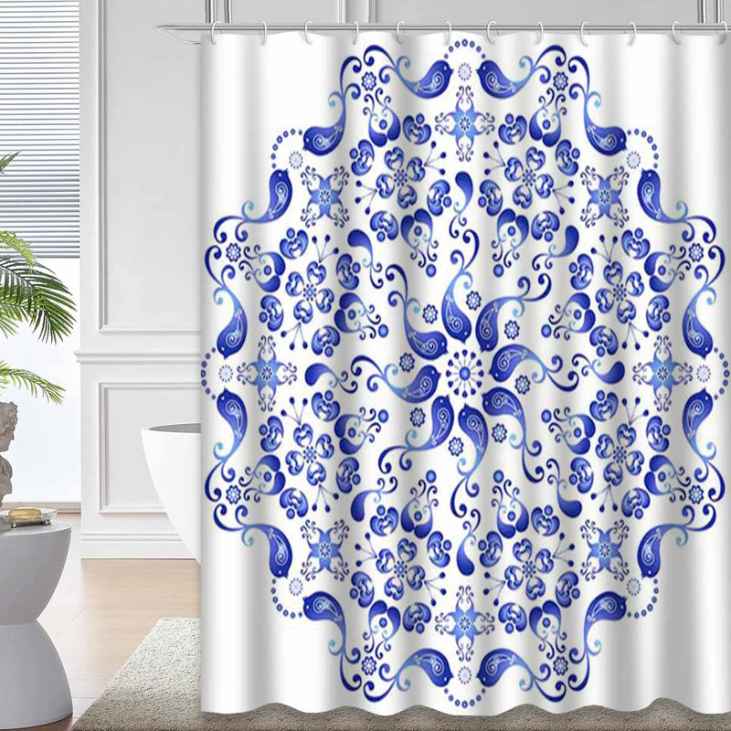 Rideau de douche bleu imperméable, rideaux de douche pour la salle de bain avec 12 crochets, L 72 po x l 72 po