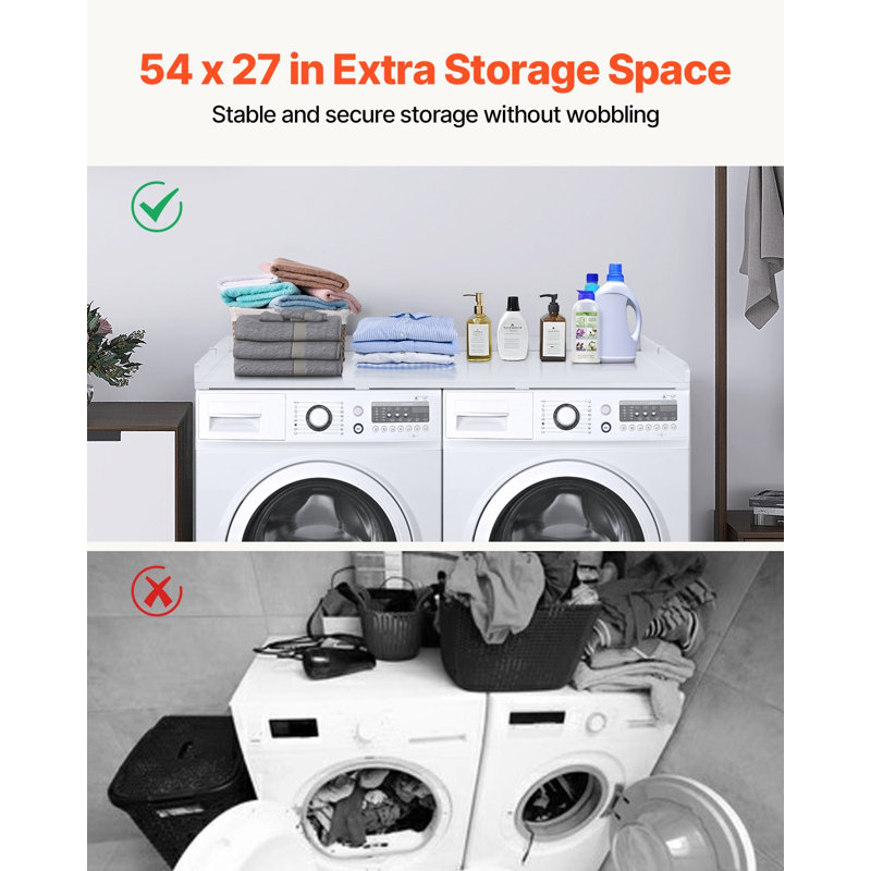 Washer Dryer Countertop, 54" X 27" Wooden Washer And Dryer Countertop, Water-Resistant Laundry Machine Topper Cover With Anti-Slip Pads, For Laundry Room Organization And Storage, White