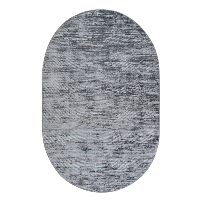 Tapis en chenille tissé à la machine de couleur ivoire / gris Monsour, Ovale 5 pi x 8 pi