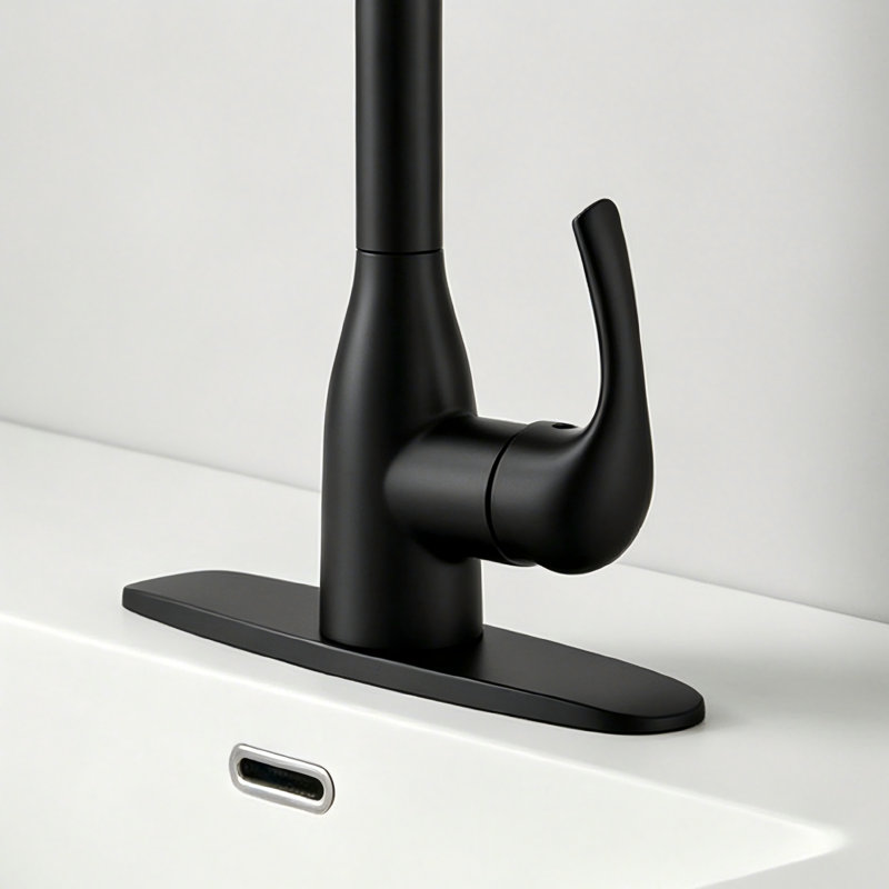 Robinet de cuisine en acier inoxydable noir mat à poignée simple avec pulvérisateur rétractable High-Arc - 4 modes de pulvérisation