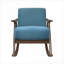 Chaise berçante rembourrée en tissu de ton bleu avec cadre en bois massif noyer foncé-254827791