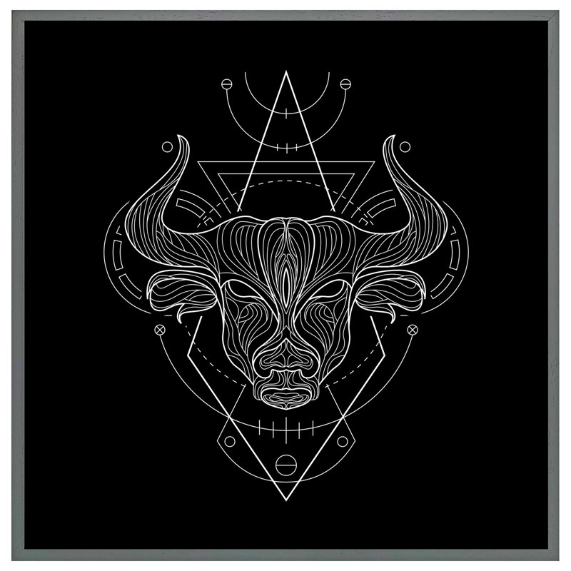 Cusseta Zodiac Taurus Geometric - Single Picture Frame Print, 31cm H x 31cm W x 4cm D, Grey