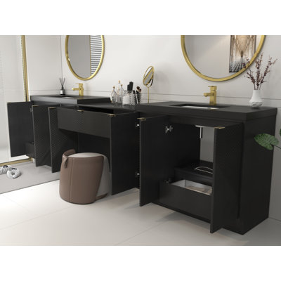 Deux meubles-lavabos autoportants de 42 po avec lavabo en acrylique et un tiroir noir de 36 po Monterey