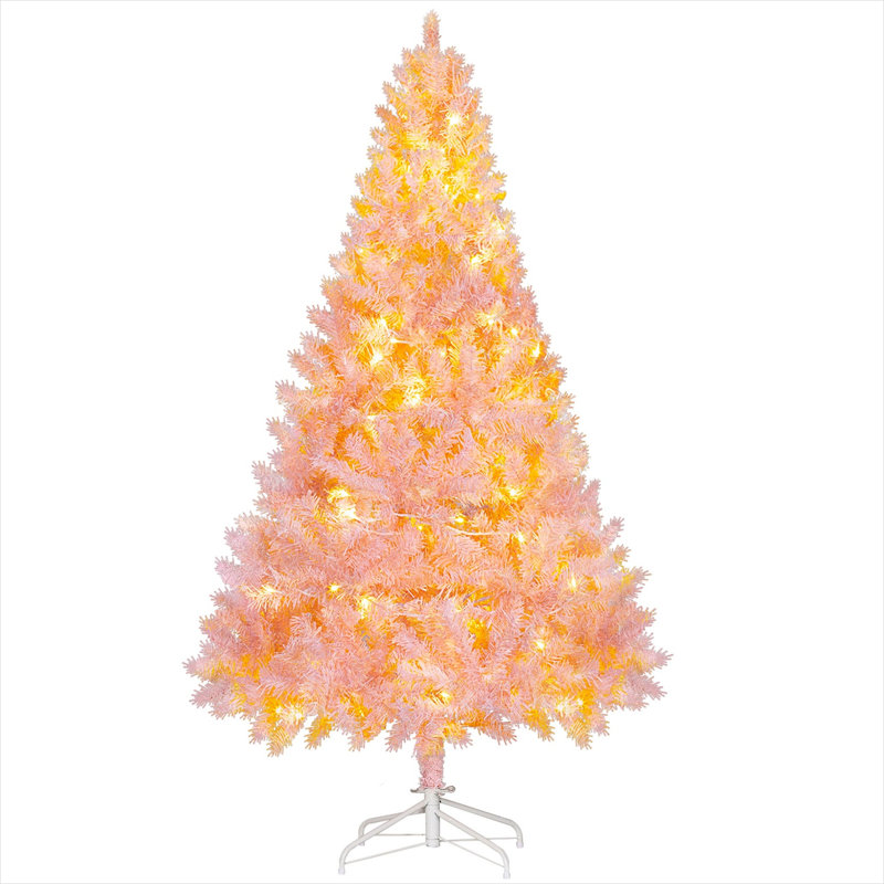 Arbres de Noël combinant éclairage DEL et métal avec design pliant et rose, rangement, 6 pi