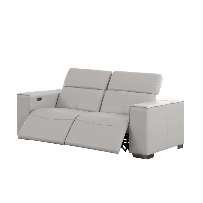 Causeuse inclinable électrique en cuir véritable luxueux avec appui-tête électrique, Gris clair