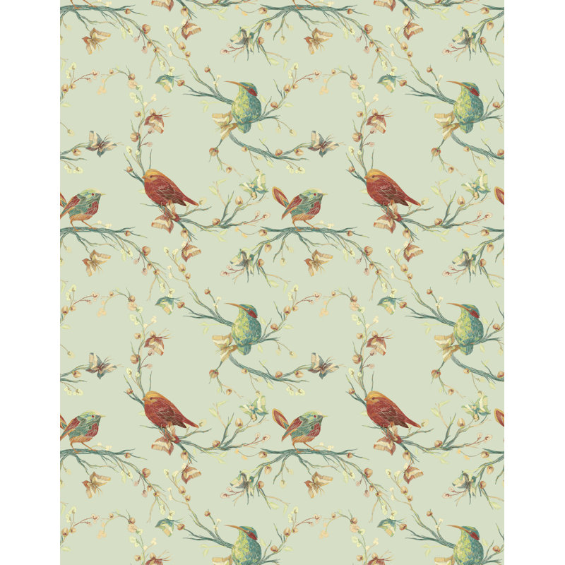 Bird Floral Wallpaper, Light green
