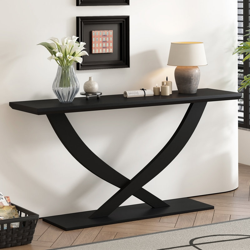 Console rustique moderne de 57 po avec pieds croisés, fabrication robuste et grande surface, parfaite pour le salon ou la chambre à coucher