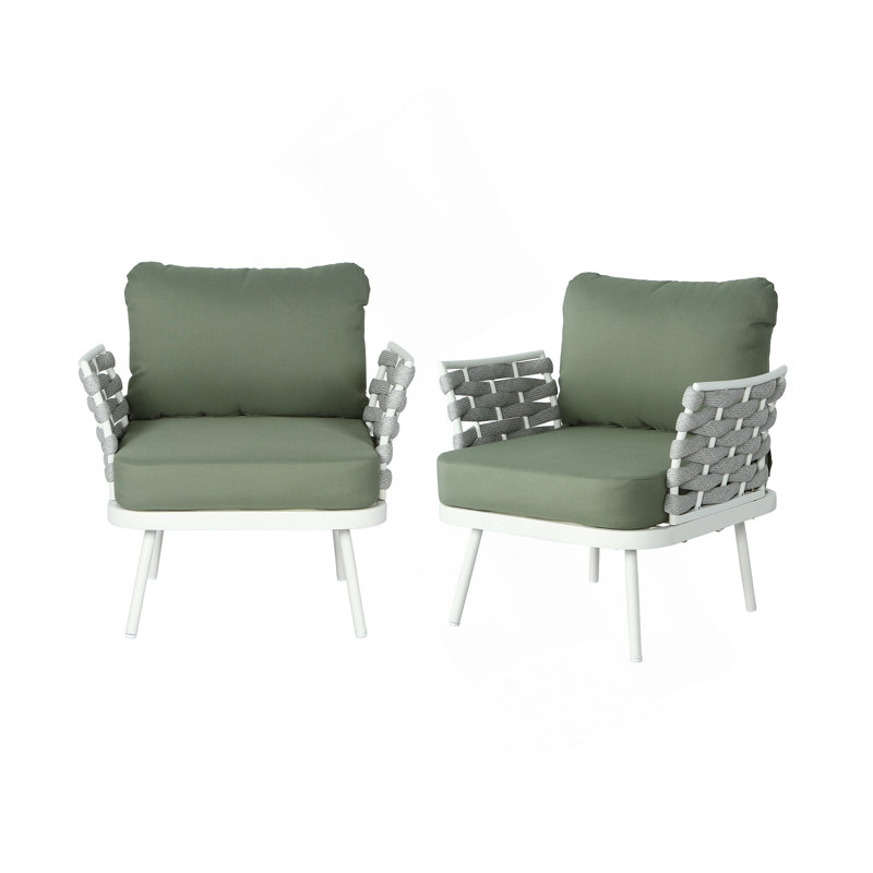 Ensemble de 2 fauteuils club Mariano, Blanc cassé, Vert