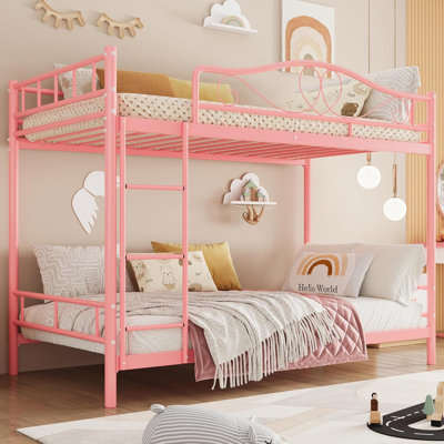 Twin Over Twin Bunk Bed with Safety Guard Rails, Heavy Duty Metal Frame for Kids Room