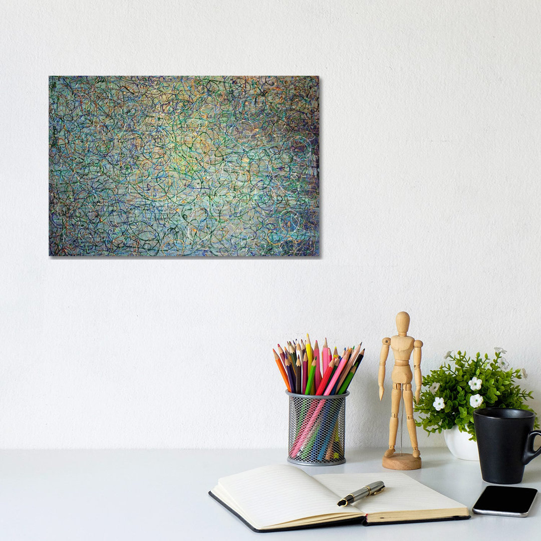 Gold Aqua Jackson Pollock Inspired I by Irena Orlov - Wrapped Canvas Gallery-Wrapped Canvas Giclée