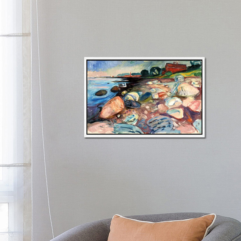 Shore With The Red House, 1904 by Edvard Munch - Print on Canvas, White Framed, 66.04 cm H x 45.72 cm W