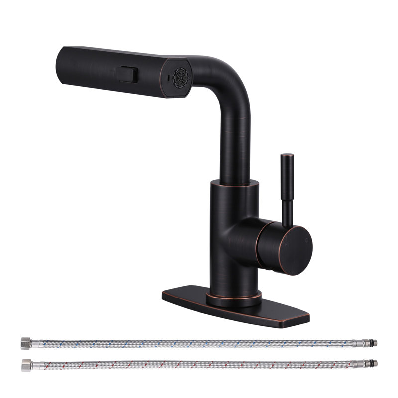 Single Handle Pull Out Kitchen Faucet With Unique 90° Swivel Sprayer Head In Three Function Modes, Oil Rubbed Bronze
