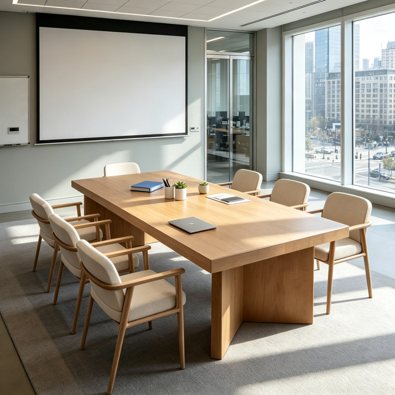 Modern Rectangular Solid Wood Conference Table, 29.5" H x 70.9" L x 31.5" W
