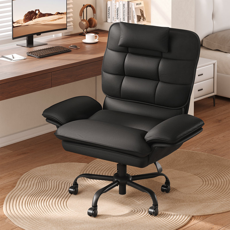 Chaise de bureau 24 po, Cuir noir