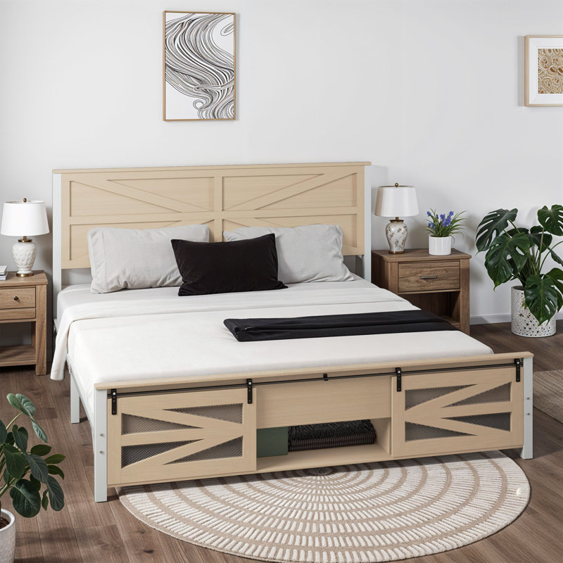 Farmhouse Rustic Platform Bed, King, Oak