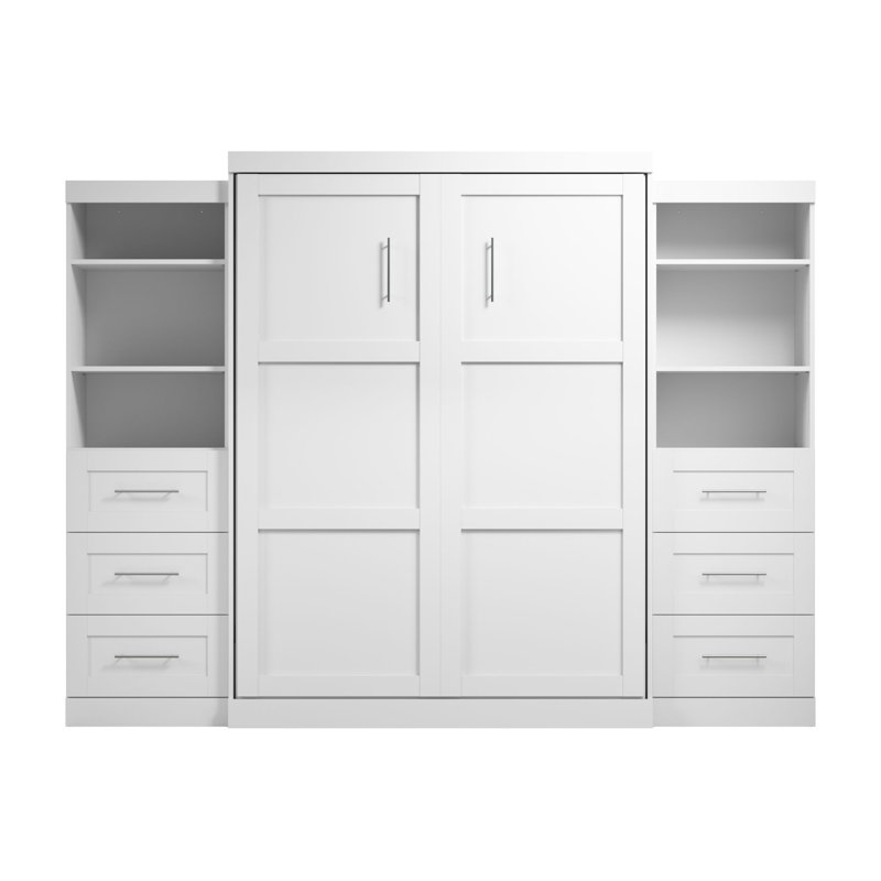Lit plateforme escamotable avec rangement Arlex, Blanc, Grand