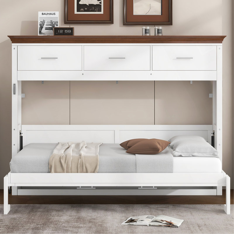 Lit escamotable simple avec 3 tiroirs, blanc