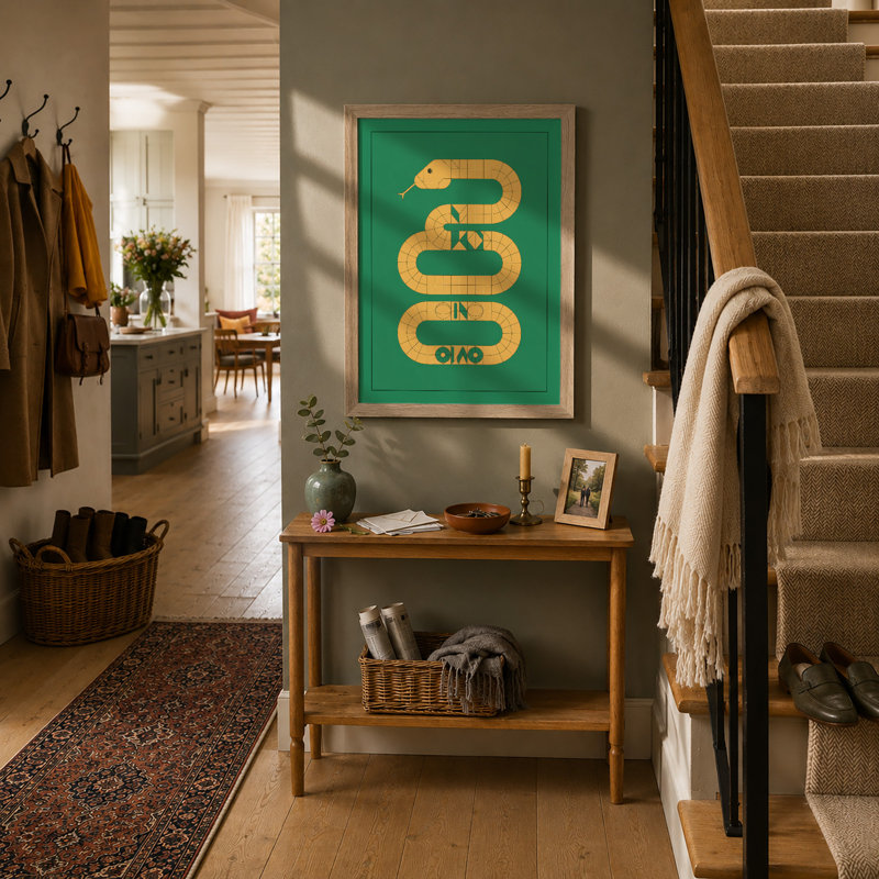 Segmented Serpent Geometric - Framed Print, A4 - 29.7 x 21.0 cm, Oak