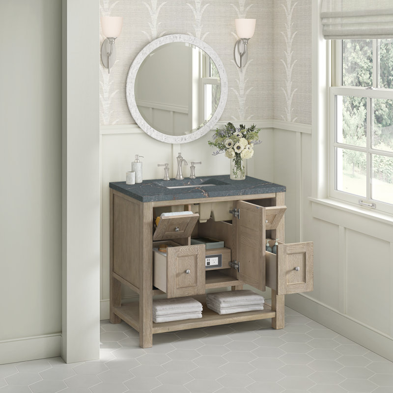 Breckenridge 36'' W Single Vanity, Whitewashed Oak, 8" Widespread, Parisien Bleu