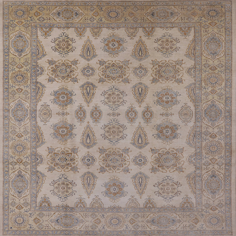 Tapis bleu / jaune Kachazor, Carré 5 pi