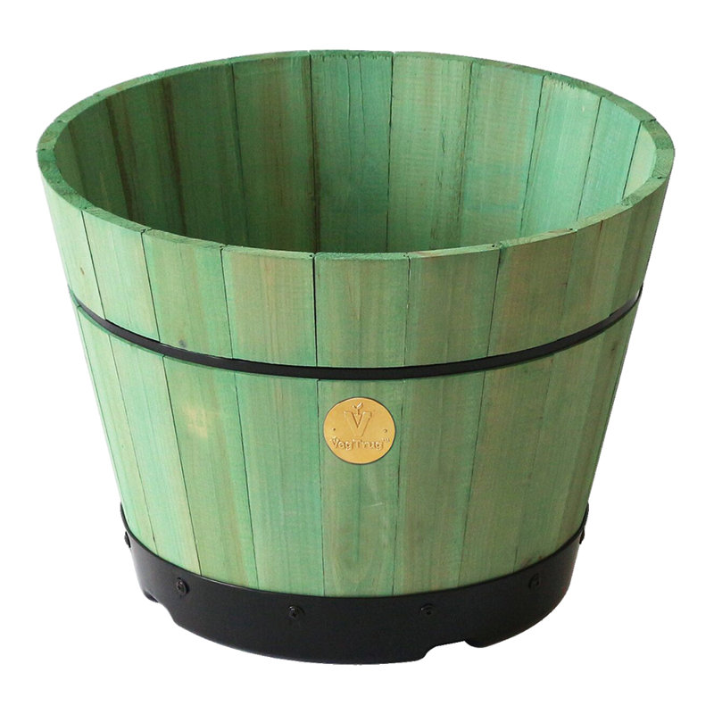Wood Barrel Planter, Green